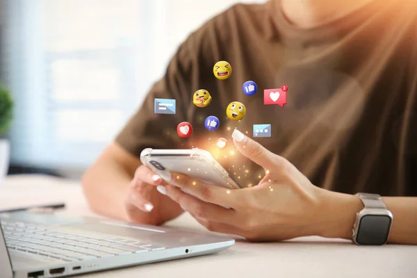 Young Business Woman Watching Live Streaming People Using Social Media Stock Image