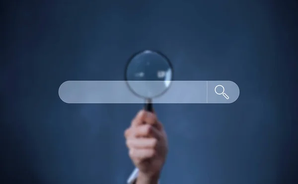 Business Man Holding Magnifier Touch Searching Bar Technology Internet Online Stock Image