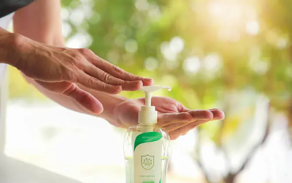 Washing Hand Alcohol Sanitizer Prevent Virus Bacterias Hygiene Concept — Stock Photo, Image