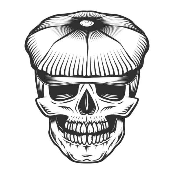 Skull in the tweed hat flat cap vector vintage illustration
