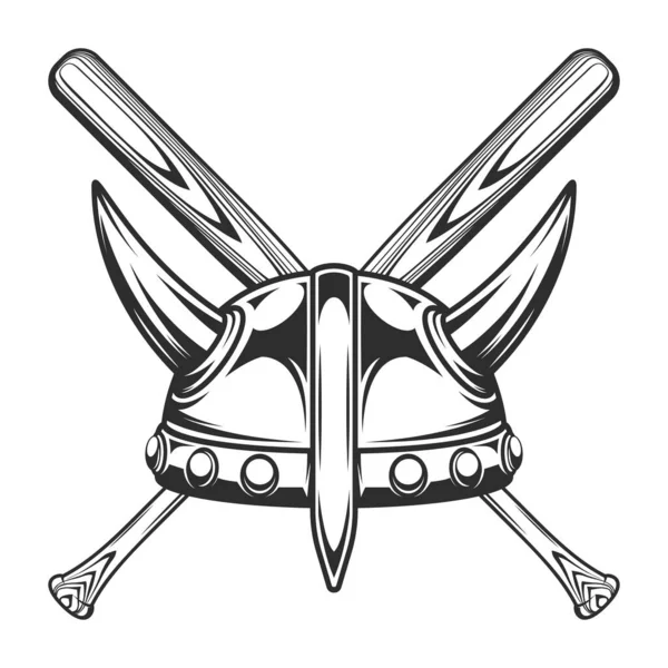 Capacete Viking Com Bastão Beisebol Modelo Elementos Design Emblema Estilo — Vetor de Stock