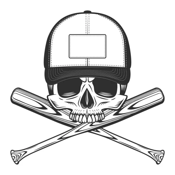 带棒球棒徽章的无下颚骷髅设计元素模板 复古单色风格孤立矢量图例 — 图库矢量图片