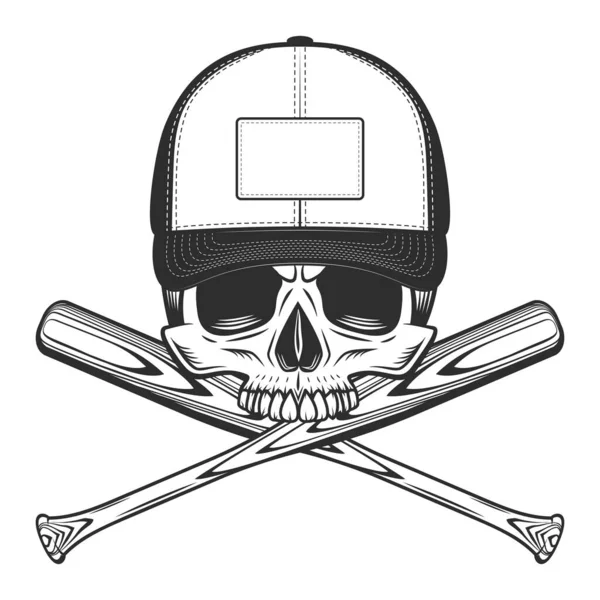 Skalle Utan Käke Mössa Med Baseball Bat Klubb Emblem Design — Stock vektor