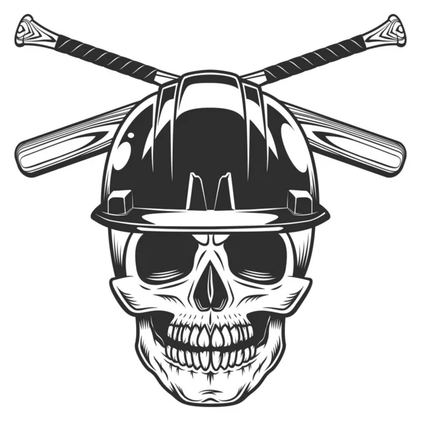 Totenkopf Helm Hard Hat Konstruktion Mit Baseballschläger Club Emblem Design — Stockvektor