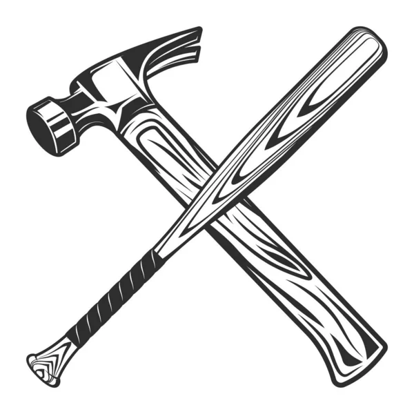 Bau Hammer Mit Baseballschläger Club Emblem Design Elemente Vorlage Vintage — Stockvektor