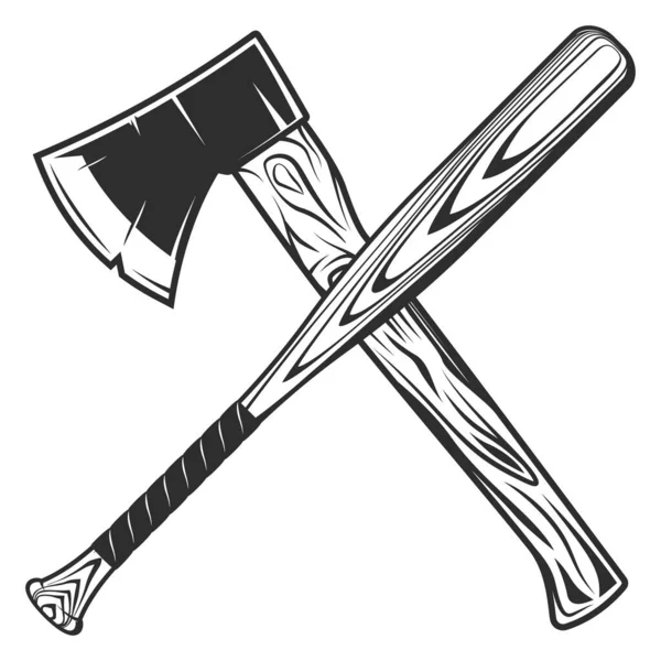 Lumberjack Yxa Med Baseball Bat Klubb Emblem Designelement Mall Vintage — Stock vektor