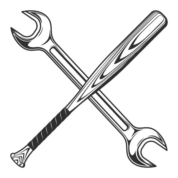 Spanner Wrench Baseball Bat Club Emblem Design Elements Template Vintage — Stock Vector