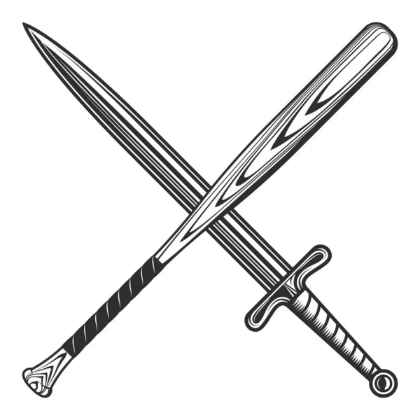 Espada Caballero Con Plantilla Elementos Diseño Emblema Palo Béisbol Estilo — Vector de stock