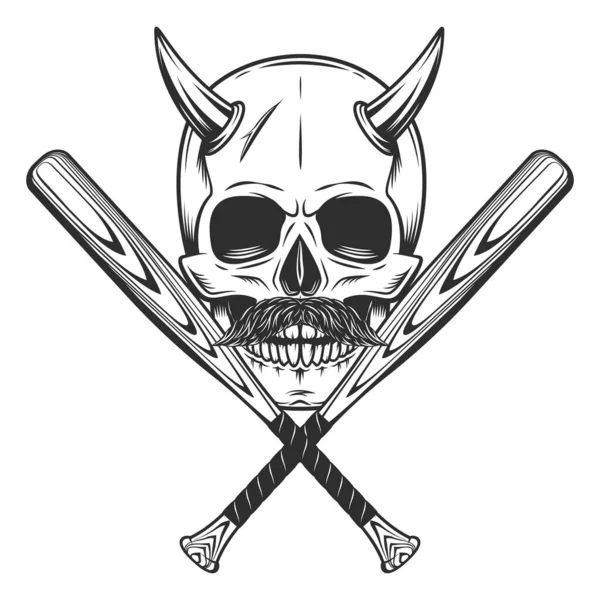 Cráneo Con Bigote Cuerno Con Plantilla Elementos Diseño Emblema Club — Foto de Stock
