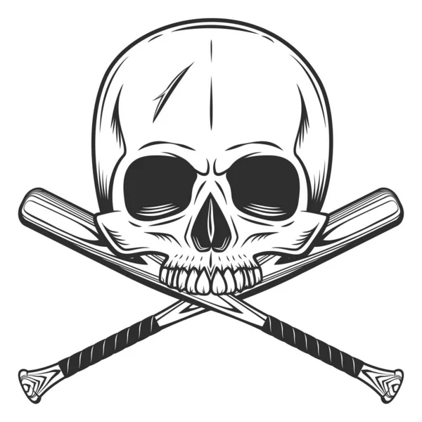 带棒球棒徽章的无下巴骷髅设计元素模板 老式单色风格孤立图例 — 图库照片