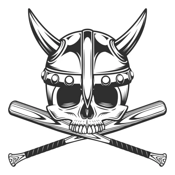 Czaszka Viking Bez Szczęki Rogaty Kask Kijem Baseballowym Emblemat Elementów — Zdjęcie stockowe