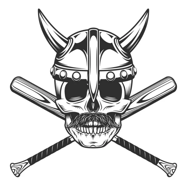 Viking Lebka Rohaté Přilbě Knír Baseballovým Pálkou Klub Emblém Designové — Stock fotografie