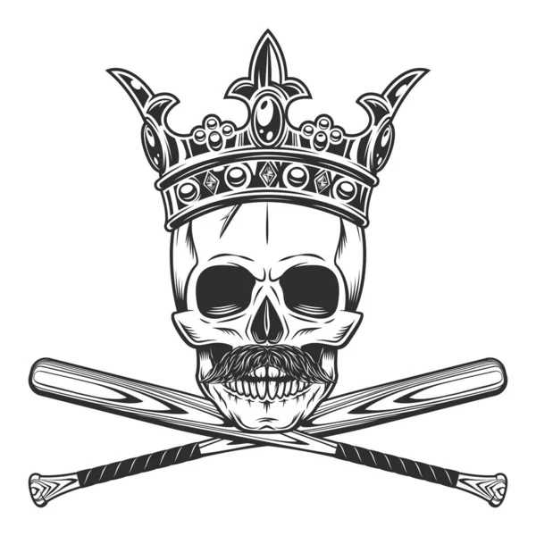 Skalle Krona Och Mustasch Med Baseball Bat Klubb Emblem Design — Stockfoto