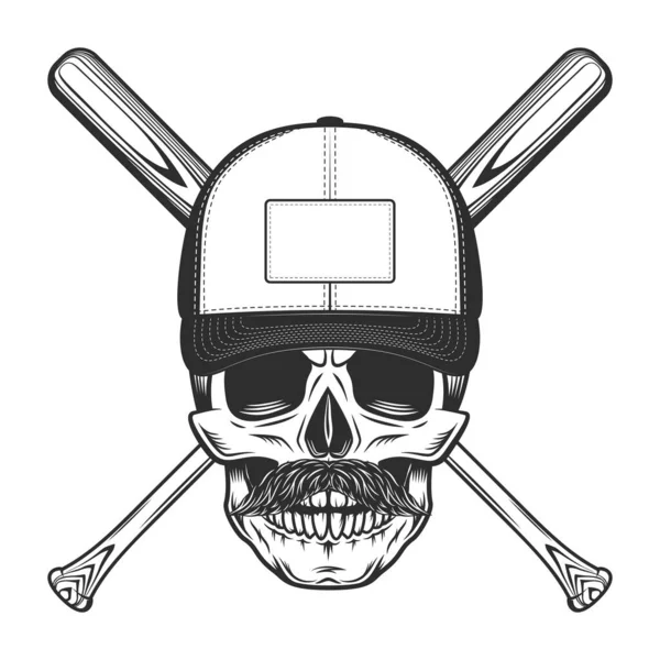 Crânio Tampa Bigode Com Baseball Bat Clube Emblema Design Elementos — Fotografia de Stock