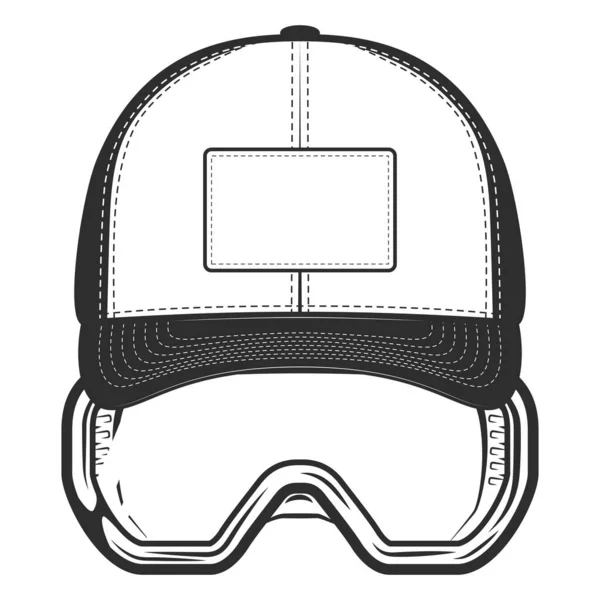 Topi Bisbol Dengan Kacamata Keamanan Konstruksi Ilustrasi Gaya Monokrom Diisolasi — Stok Foto
