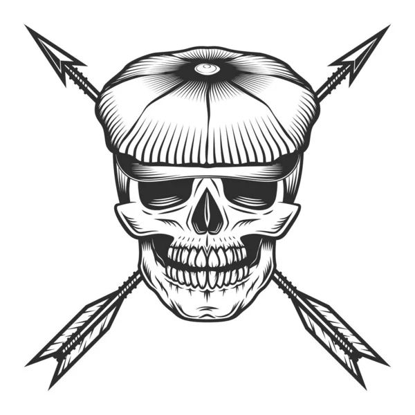 Skull Tweed Hat Flat Cap Arrow Vintage Illustration — Stock Photo, Image