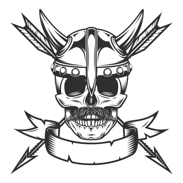 Cráneo Vikingo Con Bigote Casco Con Cuernos Con Flecha Caza — Foto de Stock