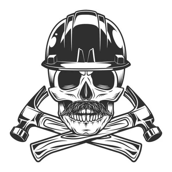 Skull Mustache Helmet Hard Hat Builder Crossed Hammers New Construction — Stockfoto
