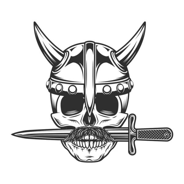 Viking Skull Horned Helmet Mustache Crossed Knife Dagger Isolated White — Zdjęcie stockowe