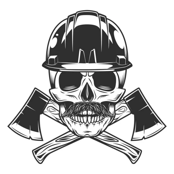 Skull Hard Hat Helmet Mustache Crossed Wooden Axe Construction Builder — Stockfoto