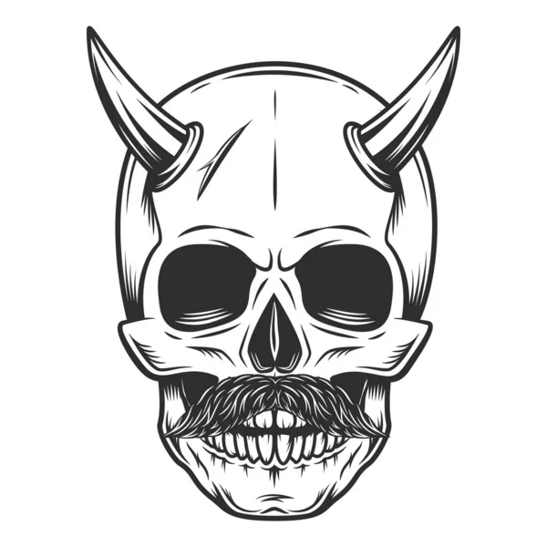 Skull Horn Hipster Mustache Isolated White Background Monochrome Illustration — Fotografia de Stock