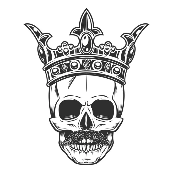Black White Skull Crown Mustache Isolated White Background Illustration — Stock fotografie