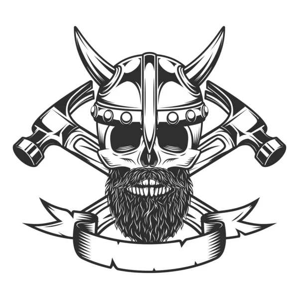Viking Skull Mustache Beard Horned Helmet Builder Crossed Hammers New — Stockfoto