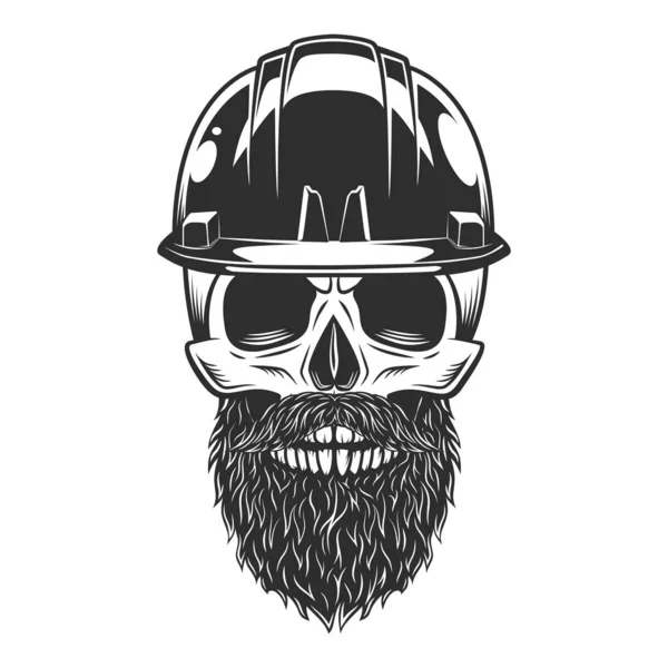 矿工中有胡子和胡须的骷髅或制作硬帽头盔图解 — 图库照片