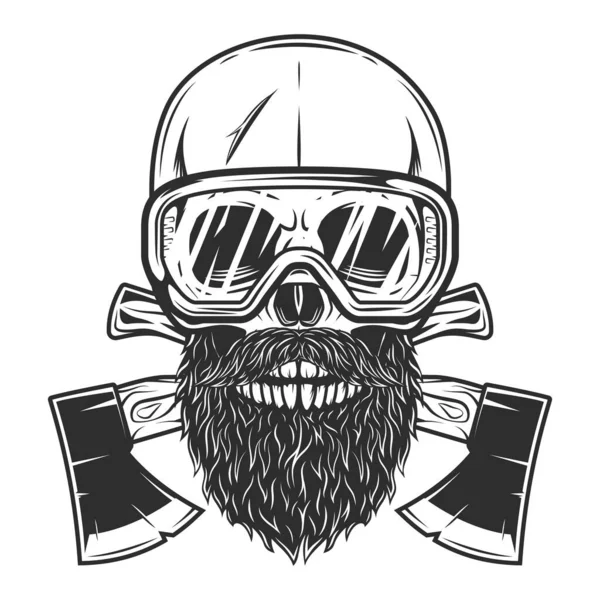 Skull Safety Glasses Mustache Beard Crossed Wooden Axe Business Woodworking — Stockfoto