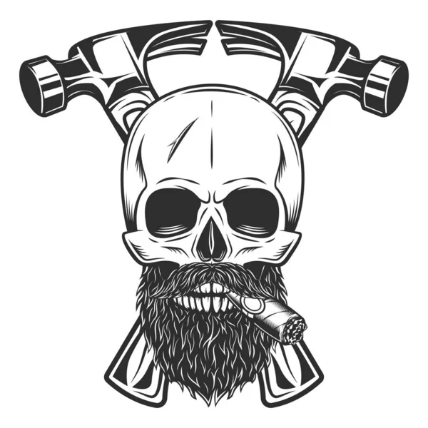 Skull Smoking Cigar Cigarette Mustache Beard Builder Crossed Hammers New — Stock Photo, Image