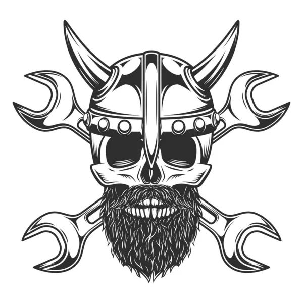 Viking Skull Mustache Beard Horned Helmet Construction Builder Plumbing Wrench — Stock Photo, Image