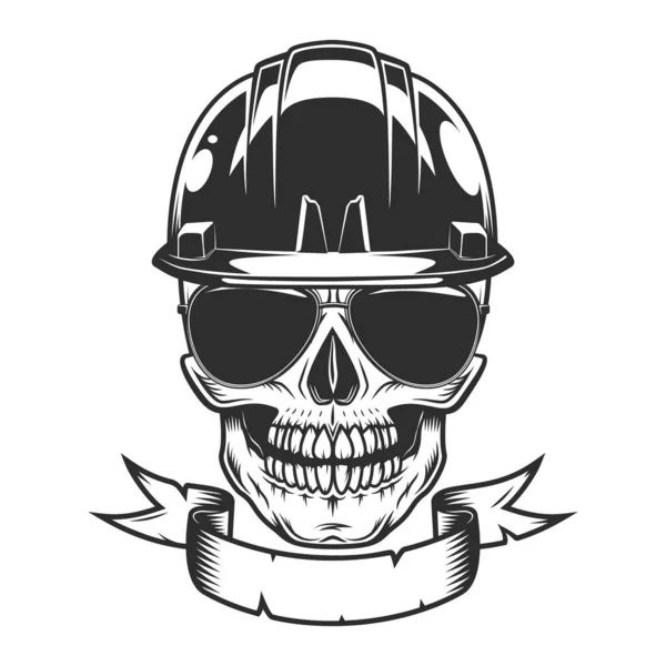 Skull Builder Construction Helmet Hardhat Concept Ribbon Sunglasses Accessory Protect — Stock Photo, Image