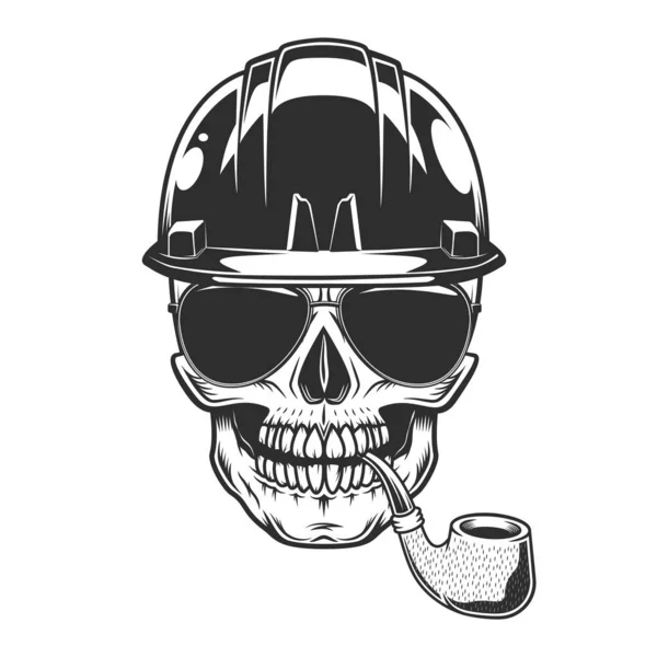 Skull Smoking Pipe Helmet Hardhat Builder Construction Concept Sunglasses Accessory — Fotografia de Stock