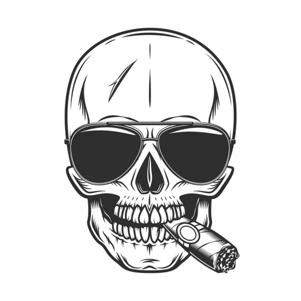 Ročník Děsivý Lebka Kouření Doutník Nebo Cigaretový Kouř Slunečními Brýlemi — Stock fotografie