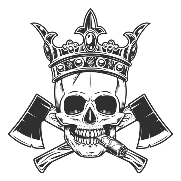 Skull Smoking Cigar Cigarette Smoke Crown Crossed Metal Handle Made —  Fotos de Stock