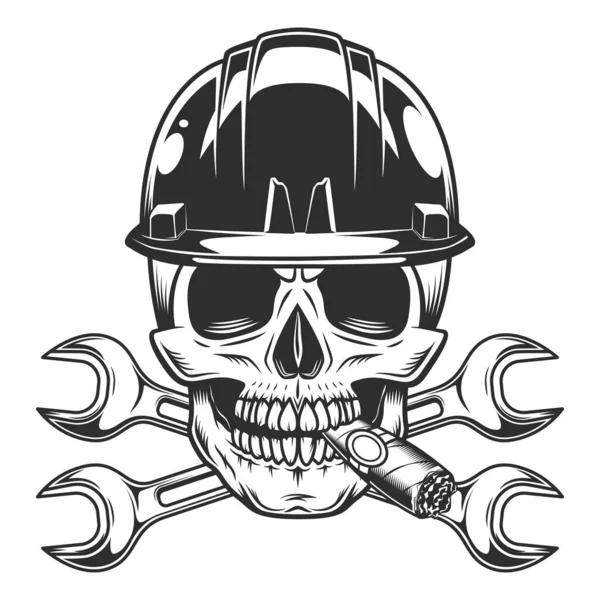 Vintage Skull Smoking Cigar Cigarette Smoke Hard Hat Helmet Body — Stock Photo, Image
