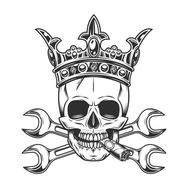 Vintage Skull Smoking Cigar Cigarette Smoke Royal Crown Body Shop — Zdjęcie stockowe