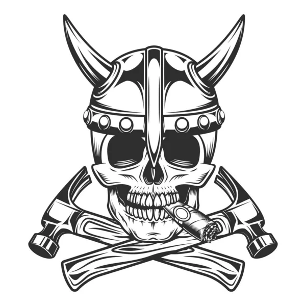 Skull Smoking Cigar Cigarette Smoke Viking Helmet Crossed Hammer Business — Stockfoto