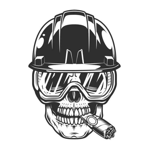 New Construction Builder Skull Smoking Cigar Cigarette Smoke Hard Hat — Zdjęcie stockowe