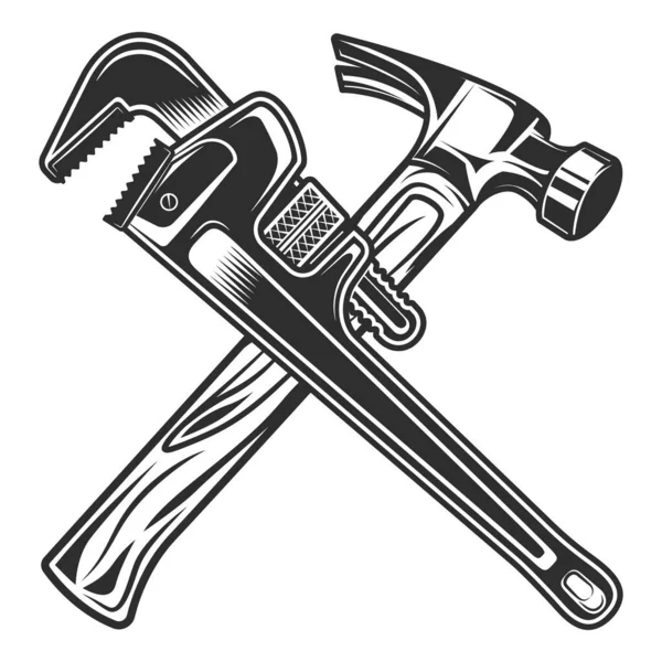 旧式交叉锤和车身车间机械扳手修理工具或建筑扳手 用于单色风格的燃气和建筑工地管道工程 — 图库照片
