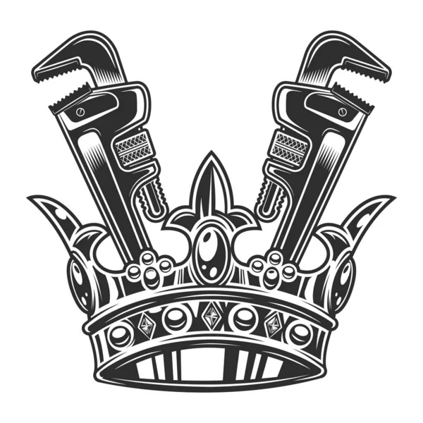 Kaportacı Mekanik Anahtarı Olan Klasik Kraliyet Tacı Monokrom Stili Izole — Stok fotoğraf