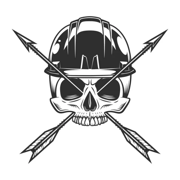 Builder Skull Jaw Construction Hard Hat Vintage Hunting Arrow Monochrome — Stock Photo, Image
