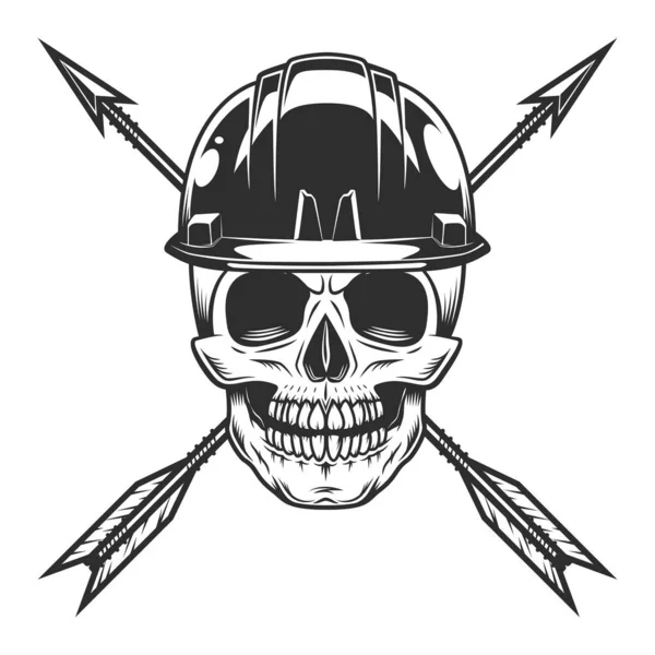 Skull Construction Business Hard Hat Vintage Hunting Arrow Monochrome Style — Stock Photo, Image