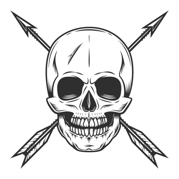 Skull Vintage Hunting Arrow Monochrome Style Isolated Illustration Design Element — Stock Photo, Image