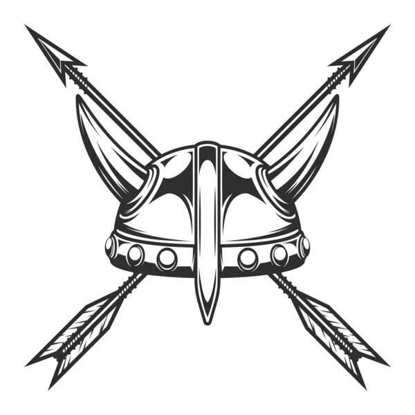 Шлем Викингов Винтажная Охотничья Стрела Монохромном Стиле Изолированная Иллюстрация Элемент — стоковое фото
