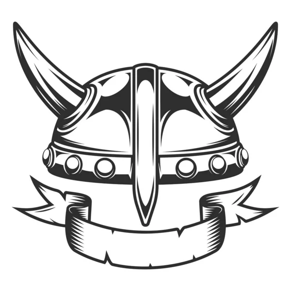 Винтажная Эмблема Викингов Серьезным Средневековым Шлемом Северного Воина Изоляцией Ленты — стоковое фото