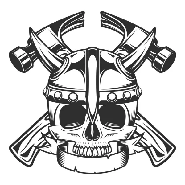 Half Skull Viking Helmet Ribbon Business Builder Crossed Hammer New — Stock Photo, Image