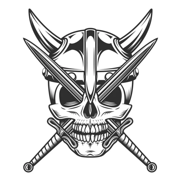 Emblema Vintage Viking Com Crânio Sério Guerreiro Nórdico Medieval Capacete — Fotografia de Stock