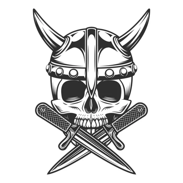 Viking Vintage Emblem Skull Serious Medieval Nordic Warrior Horned Helmet — Stock Photo, Image