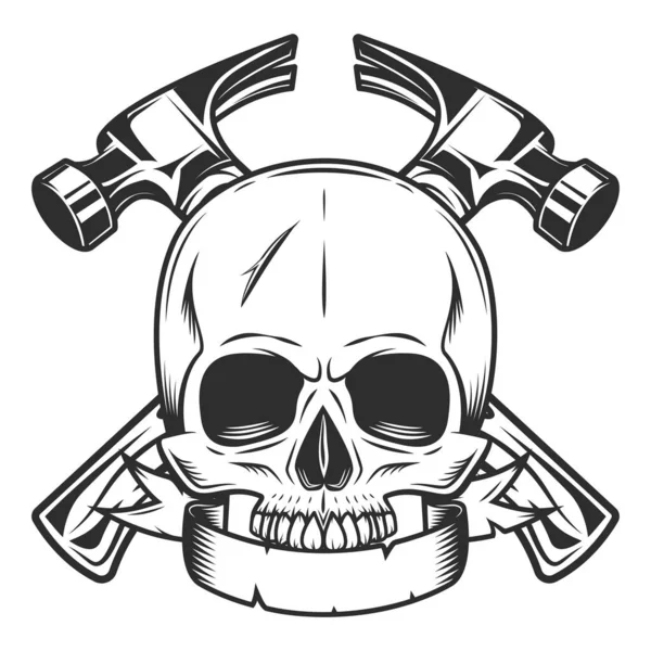 Builder Crossed Hammers New Construction Remodeling House Business Skull Ribbon — Foto Stock